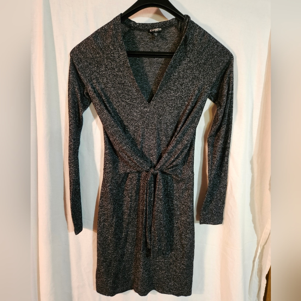 Express Women's Gray Long Sleeve Sweater Dress With Tie Detail Size XS/TP